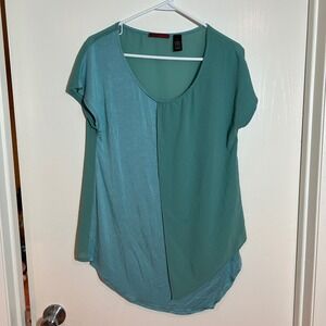 BKEred‎ Women's Teal Green Colorblock Short Sleeve Flowy Blouse Size L